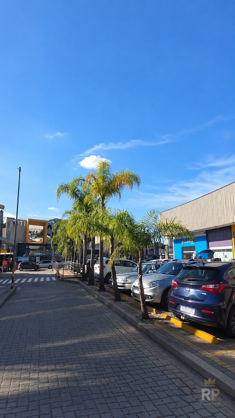 Estacionamento arborizado em frente às lojas — Imóvel Comercial em São Paulo